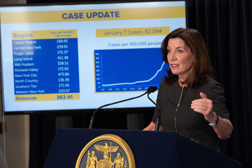 Although New York saw a record number of single-day new cases, Gov. Kathy Hochul believes we might be at the beginning of the end of the omicron variant surge.
