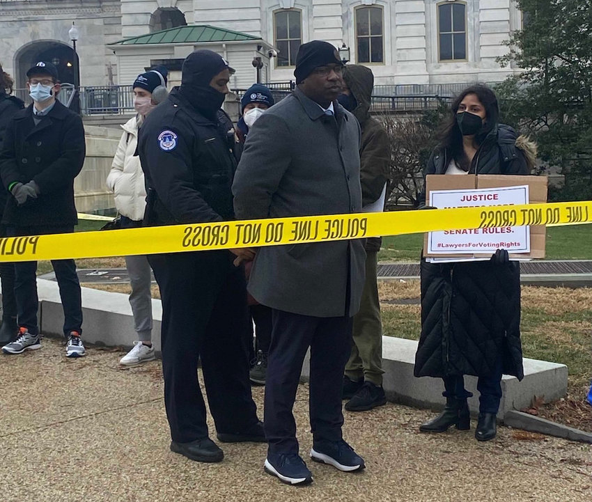 U.S. Rep. Jamaal Bowman was arrested outside of the U.S. Capitol Building on Thursday after joining what his office describes as a 'non-violent' protest over voting rights.