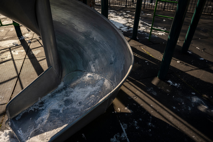The slide at Spuyten Duyvil Playground that was vandalized over the weekend.