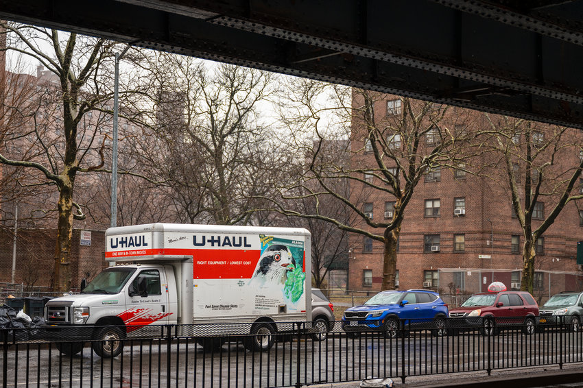 A U-Haul parked along Broadway on Monday, February 7, 2022.
