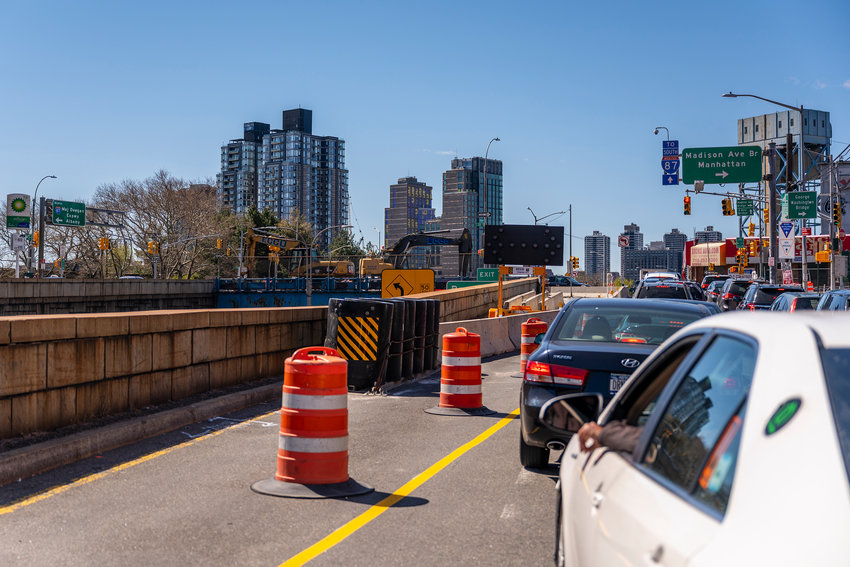 Construction is underway above the southbound Major Deegan Expressway exit at the intersection of East 138th and Madison Avenue Bridge on Wednesday, April 20. The small bridge there is undergoing a $47 million makeover.