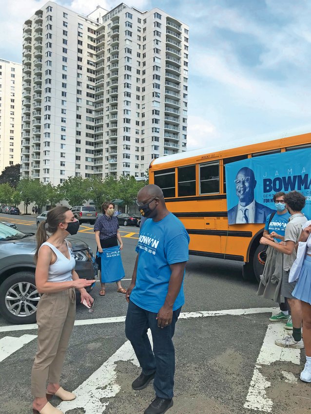 State Sen. Alessandra Biaggi with U.S. Rep. Jamaal Bowman during a campaign stop. Biaggi announced this week she is challenging Democrat Sean Patrick Maloney in the newly redrawn 17th CD.