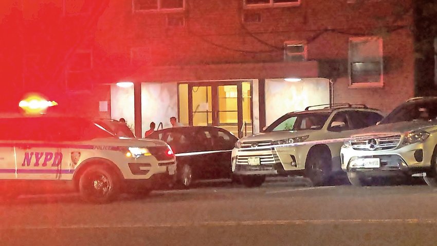 New York City Police Department officers from the 50th precinct responded to a shooting outside 3800 Independence Avenue early Saturday morning where they found a NYPD auxiliary officer with a gunshot wound to the left leg. Police are searching for three suspects.