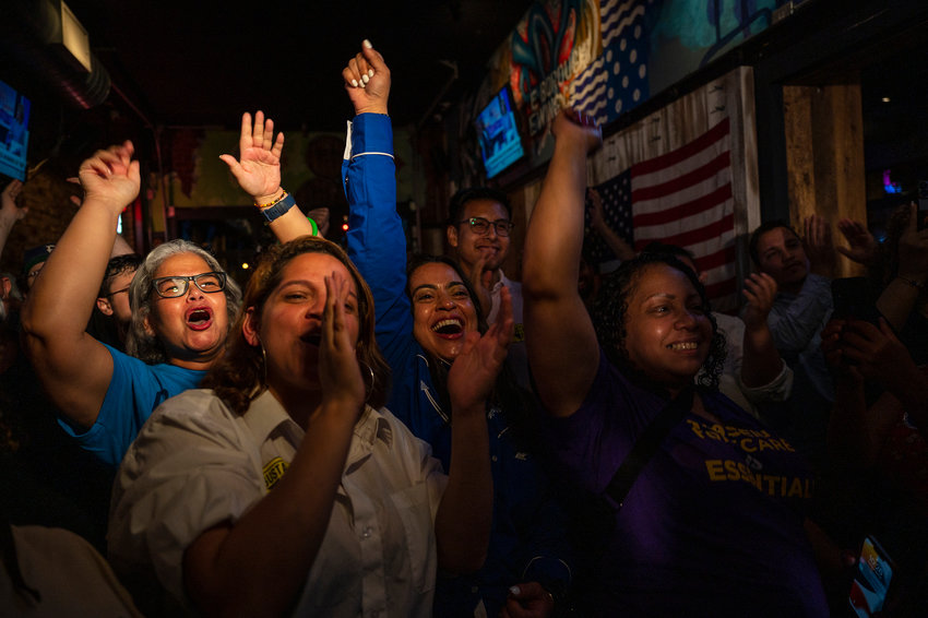 Gustavo Rivera supporters celebrate his victory moments after it became apparent that he'd won the Democratic primary on Aug. 23.