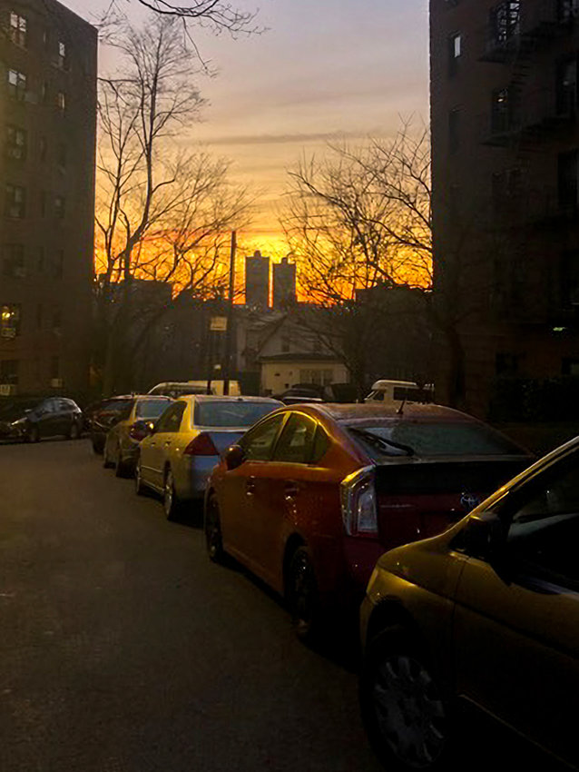 An early morning sunrise at the intersection of 240th Street and Greystone Avenue ushered in the first day of winter. Although this season has been cold, there has been nearly any snow in Riverdale or New York City.