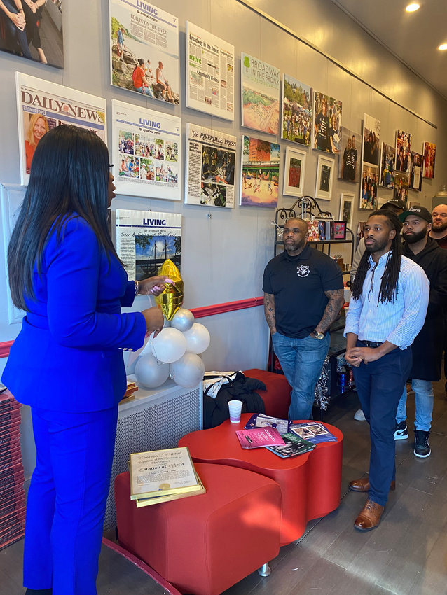 Vanessa Gibson, Bronx borough president, chats with seven Kingsbridge/Riverdale Black-owned businesses at the Kingsbridge Riverdale Van Cortlandt Development Corp. offices. The event kicked off Black history month.