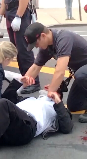 A still frame from a video obtained by The Riverdale Press shows the aftermath of a 41-year-old man who was hit by a moped while crossing Riverdale Avenue last week.