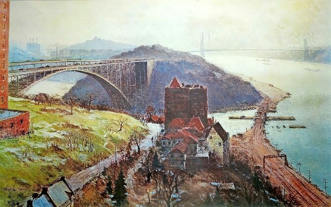 A watercolor of Spuyten Duyvil where the Harlem ship canal meets the Hudson River will be one of many paintings on display in a slide presentation at the next Kingsbridge Historical Society meeting Nov. 16 at 7 p.m. at the Edgehill Church building.