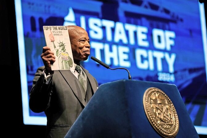 Mayor Eric Adams gave his third state of the city address since coming into office at Hostos Community College on Wednesday, Jan. 24.