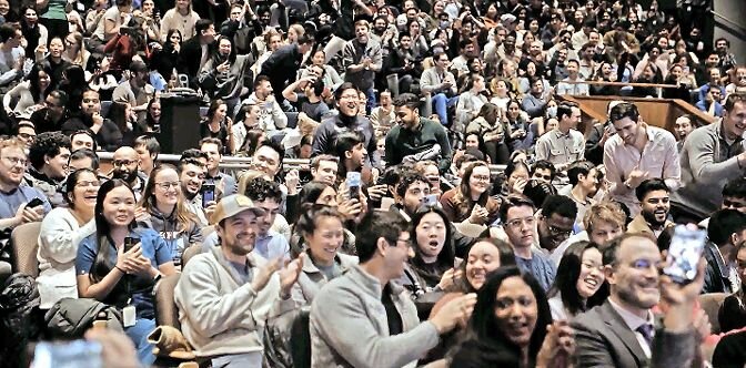 Students at the Albert Einstein College of Medicine react with joy as Ruth Gottesman, widow of Wall Street financier David &lsquo;Sandy&rsquo; Gottesman and chair of the Albert Einstein College of Medicine&rsquo;s board of trustees, announces there will be free tuition at the school.