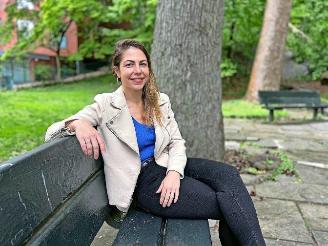 Democratic district leader candidate and incumbent Abigail Martin in Brust Park on Monday, May 5. She was elected to the position in 2022 and said, if re-elected, she will continue to help staff poll sites and listen to the wants and needs of the community.