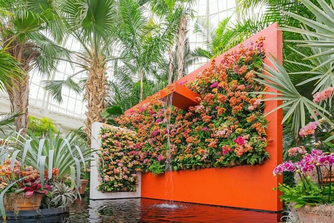 With a palette of vibrant hues, the sound of cascading waterfalls, and the sweet fragrance of orchids, the exhibit engages multiple senses.