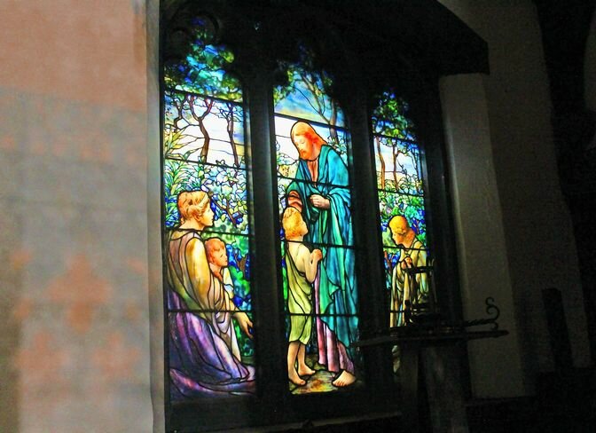 Over the years, a remarkable array of vibrant windows have been installed, but the Tiffany windows are a significant rarity.