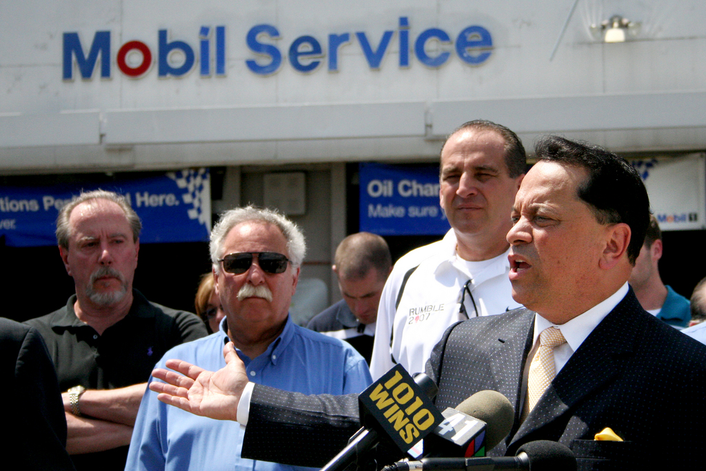 Pedro Espada at a press conference at the Mobil gas station on Broadway in North Riverdale on August 5.