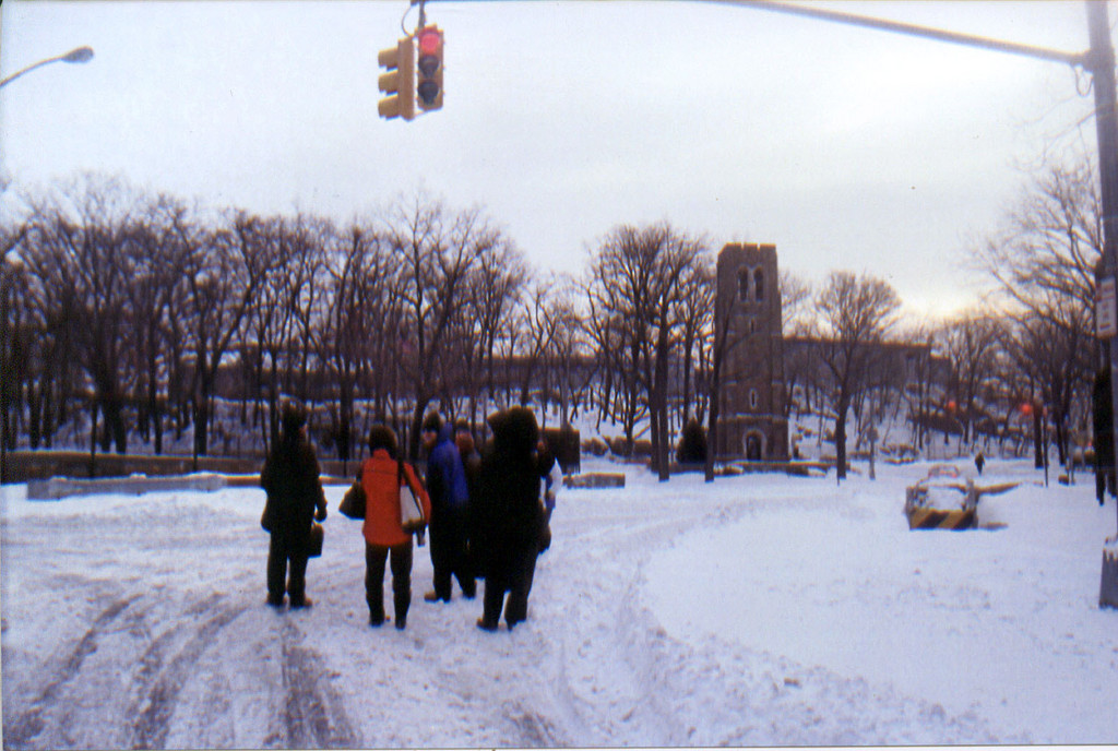 Riverdale resident David Zukerman shares with us some images from the Dec. 27 blizzard.  Here, a group of people stand in the road near the Henry Hudson Monument.