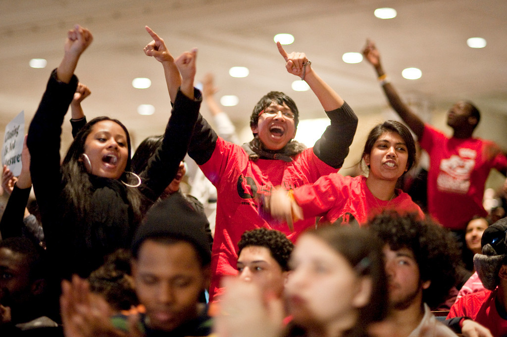 Protesters turn up the noise during the Feb. 3 PEP meeting in Brooklyn.