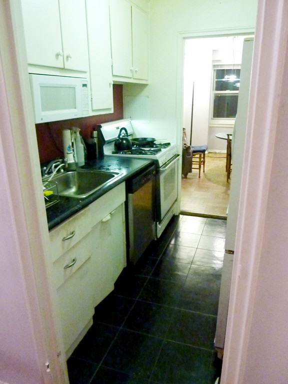 View of the kitchen, pre-renovation.