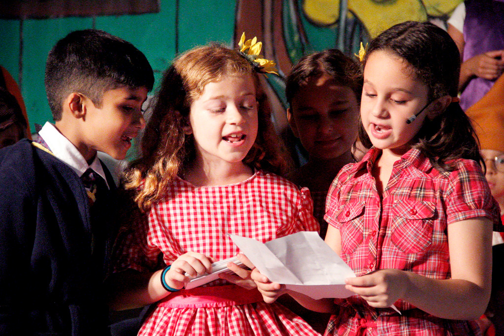 Riverdale Rising Stars Summer Camp Broadway On the Hudson presents 'A Year With Frog and Toad Kids' with, from left to right,  Shiv Pai as Frog, Olivia Santo as Bird and Samantha Trombone as Toad.