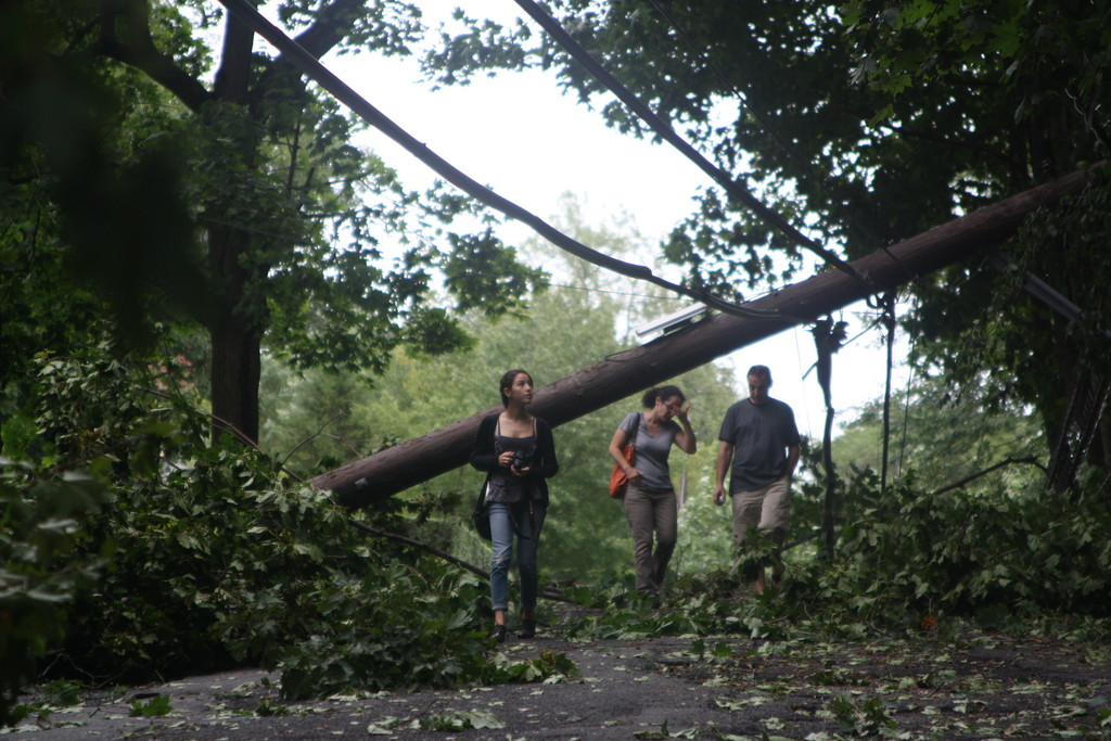A few Riverdalians survey the damage on West 231st Street on Sunday afternoon.
