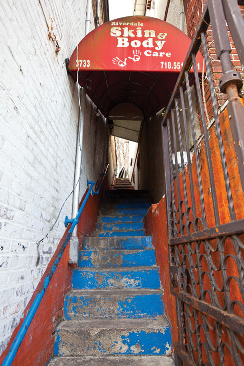 Steps lead to Riverdale Skin & Body, where a police sting netted two prostitution-related arrests on Feb. 16
