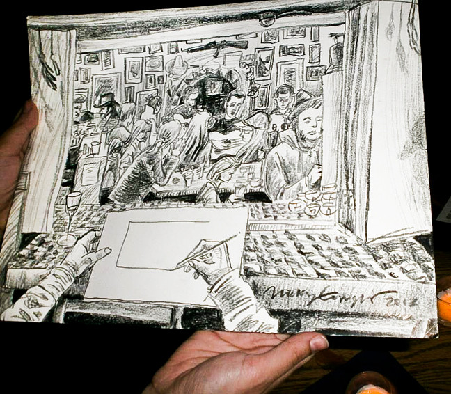Nicky Enright sketched the Purple Hat Foundation fundraiser event on Saturday at An Beal Bocht Café.