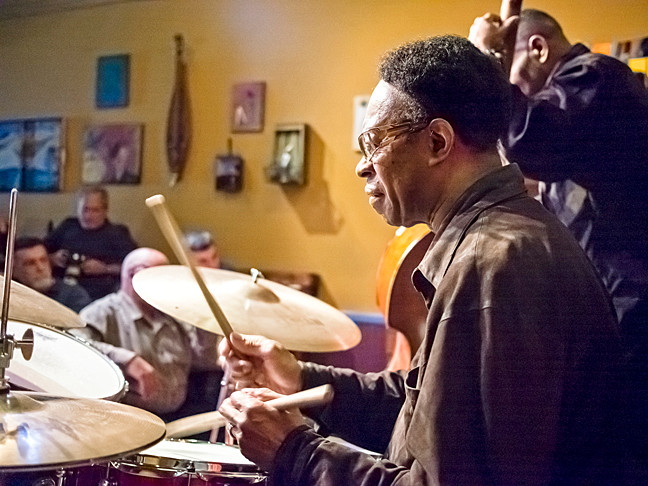 Louis Hayes drums with the Eric Alexander Quartet at An Beal Boch Cafe on Feb. 5.