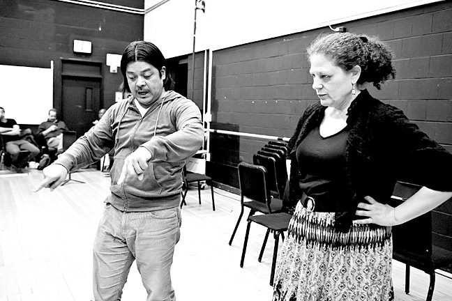 Director Rod Gomez gives direction to Leslie Swanson who plays Flora in the rehearsal of Giuseppe Verdi’s ‘La traviata’ at Lehman College.