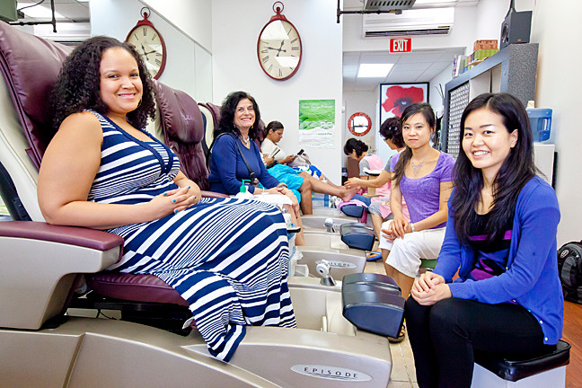 Dolores Snyder, Natalie Shines, Miki Hanta and Amy Zhang are featured in ‘Mani-Pedi,’ a comedic, 10-minute film shot at Lee’s Nail Salon, at 5927 Riverdale Ave.