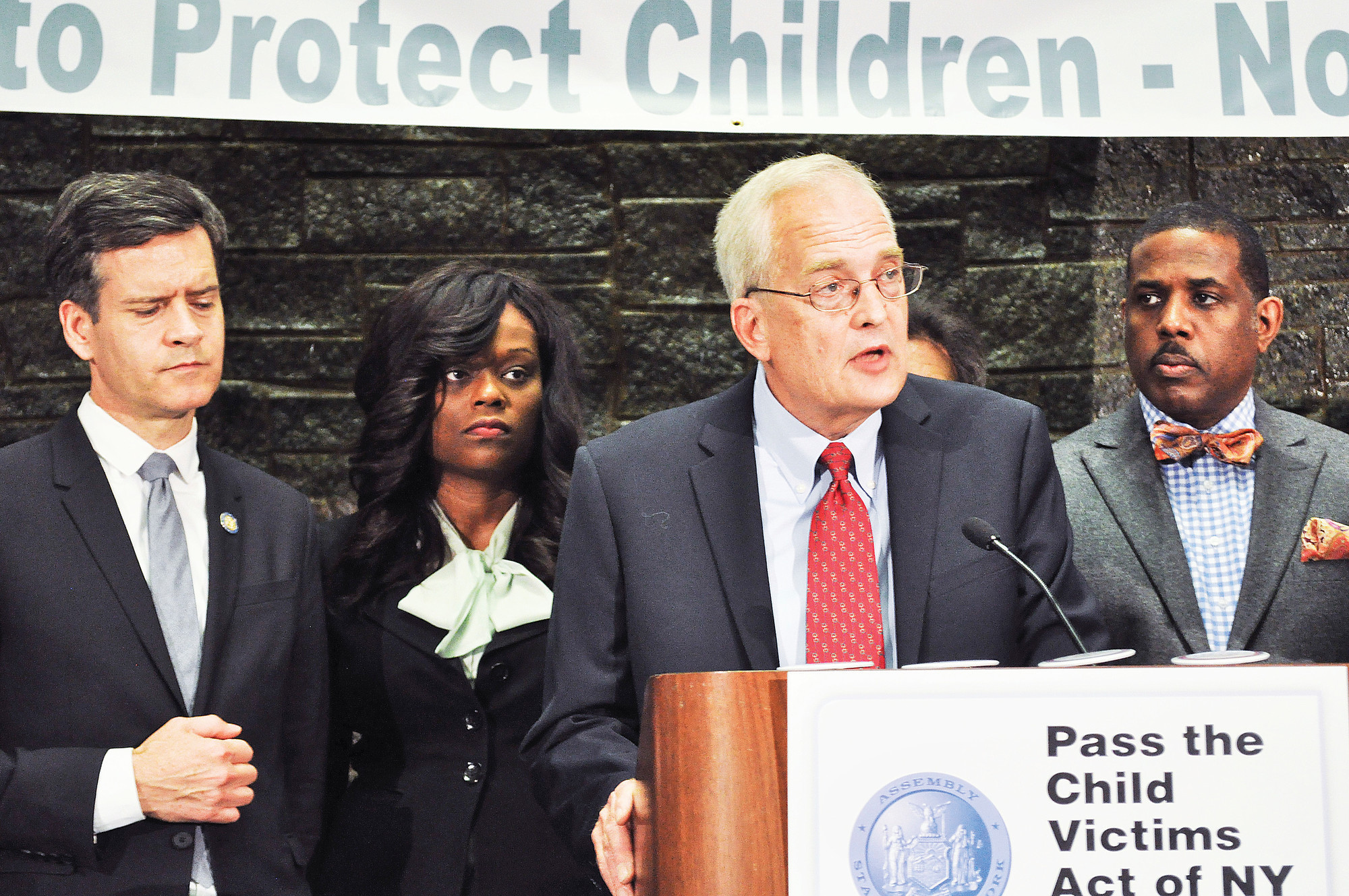 Peter Brooks speaks at a rally to pass the Child Victims Act in Albany on April 23.