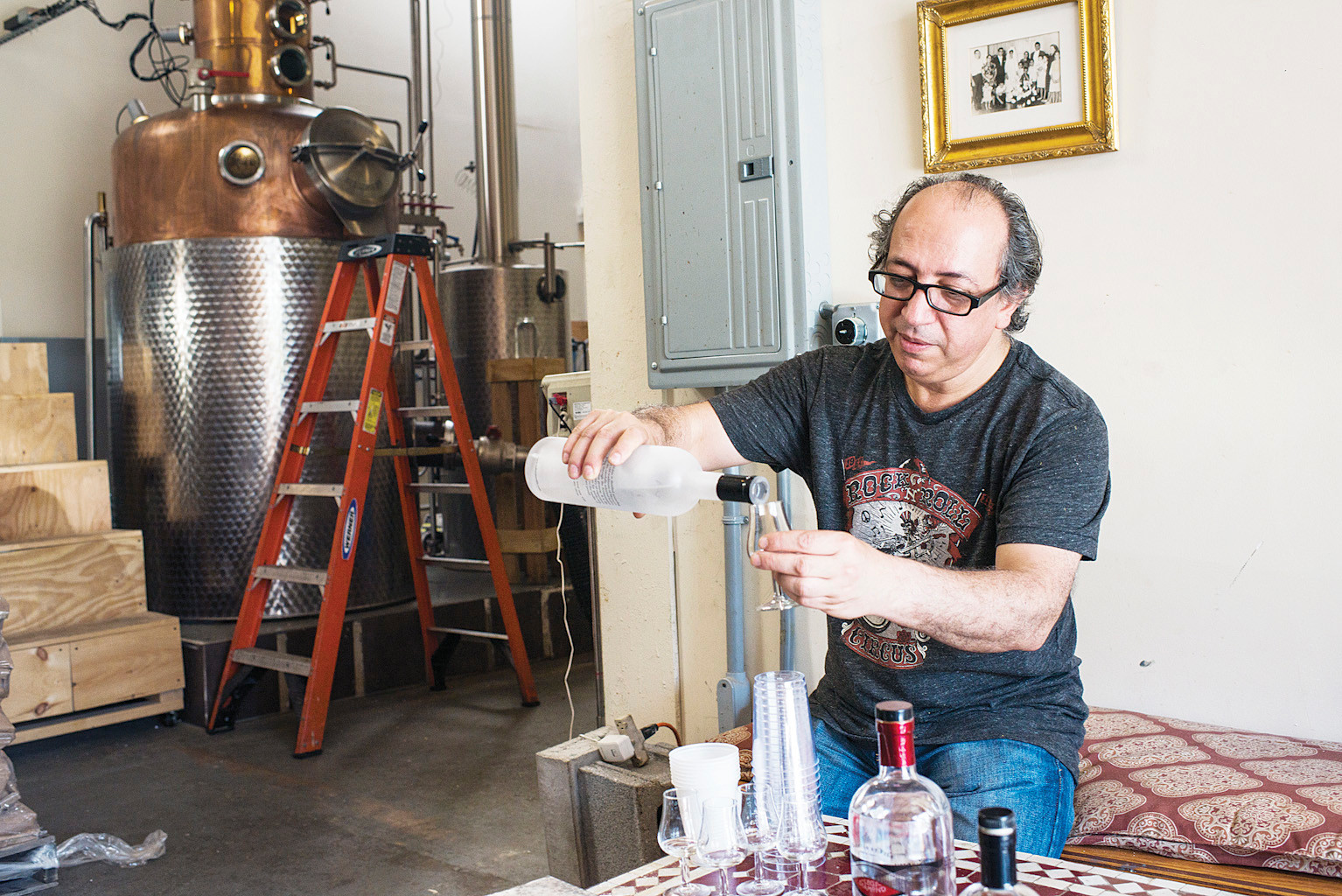 David Nahmias pours Mahias from his Nahmias et Fils distillery in Yonkers.
