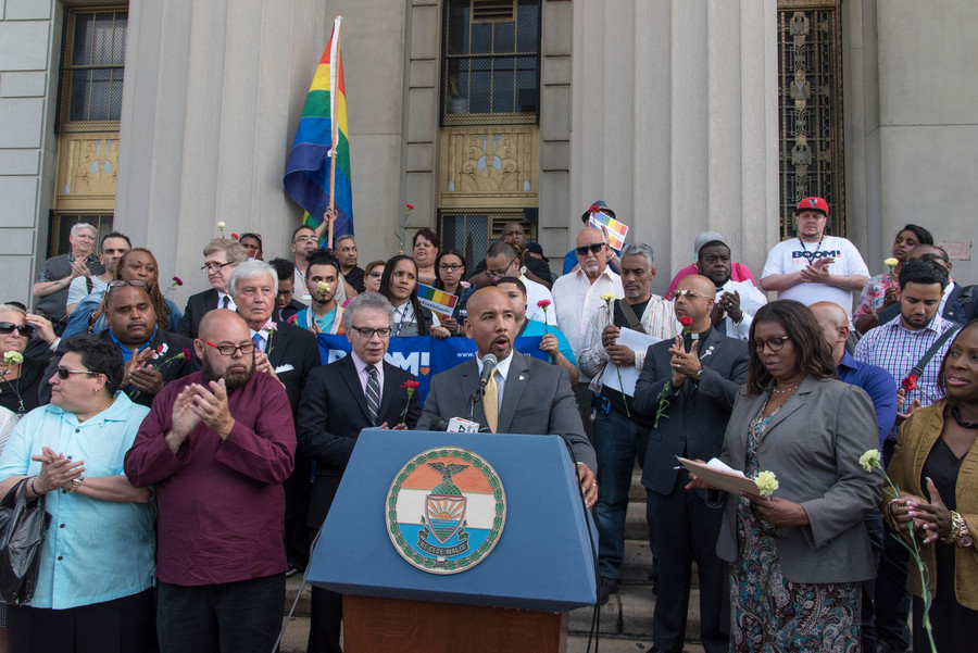 Bronx Borough President Ruben Diaz, Jr. speaks at a vigil at Bronx County Courthouse on June 15.
