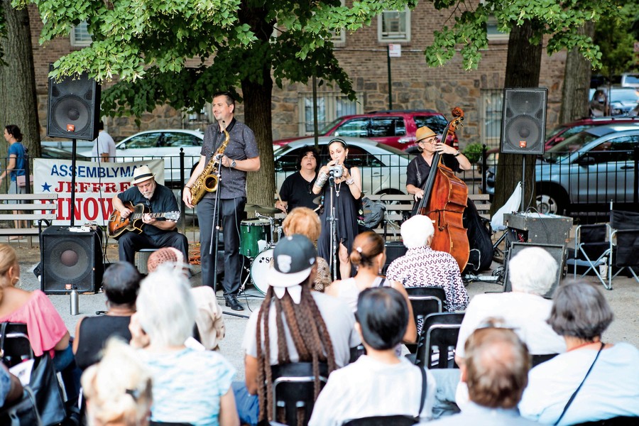 Jazz group Ginetta’s Vendetta plays new arrangements of classic tunes at the Amalgamated Train Park as part of a series of concerts organized by Assemblyman Jeffrey Dinowitz and the Bronx Council on the Arts. The series runs through Aug. 23.