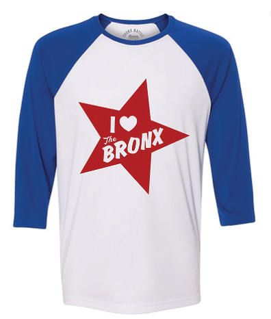 The ‘I Love the Bronx’ baseball T-shirt is a classic favorite, based on Bronx hip-hop and history.