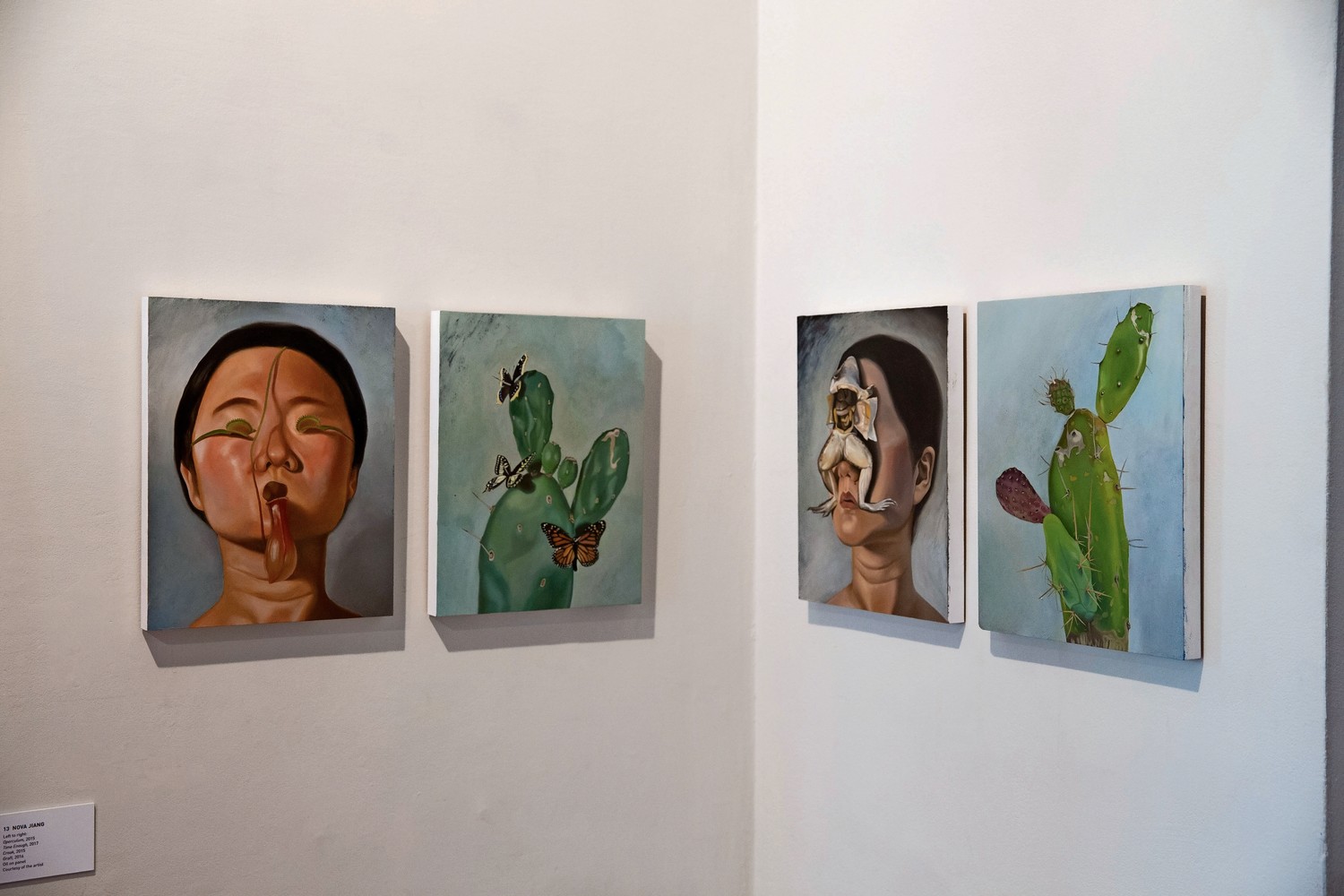 A series of four paintings by artist Nova Jiang are exhibited in the Glyndor Gallery at Wave Hill. The current show, ‘Call & Response,’ celebrates the 10th anniversary of the Sunroom Project Space where emerging artists in the New York area get a chance to explore Wave Hill through their work.
