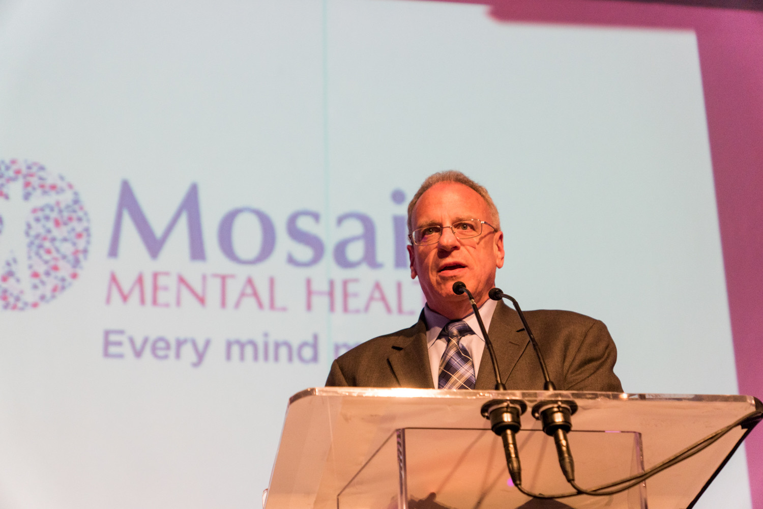 Assemblyman Jeffrey Dinowitz speaks about the importance of mental health at a gala celebrating Mosaic Mental Health's rebranding. The new name reflects its wide range of service and communities beyond Riverdale.