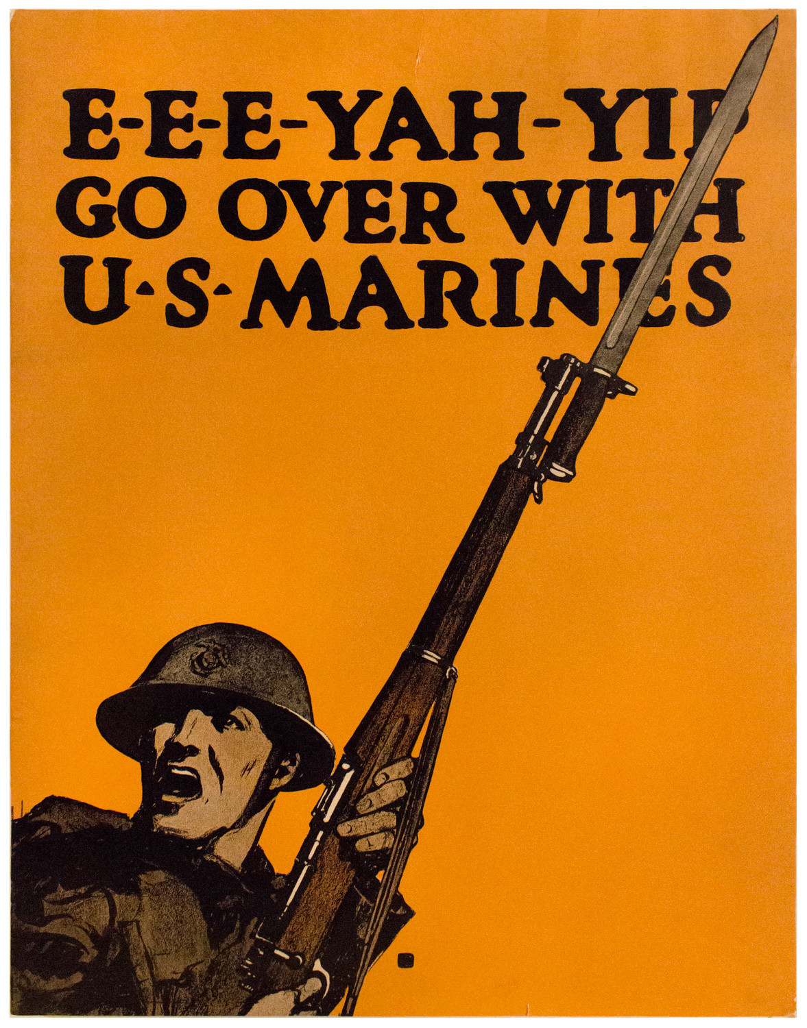 The United States started drafting eligible men between 21 and 30 to the armed forces in May 1917. In order to continue enlistment, Charles Buckles Falls’ poster encouraged Americans there was a need for a draft.