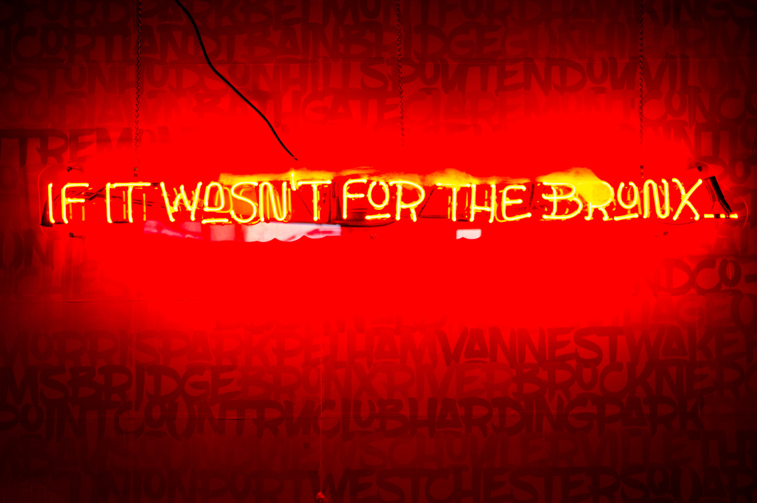 The Bronx Public has a variety of art on the wall, including a neon sign that reads ‘If it wasn't for the Bronx,’ which celebrates Bronx culture.