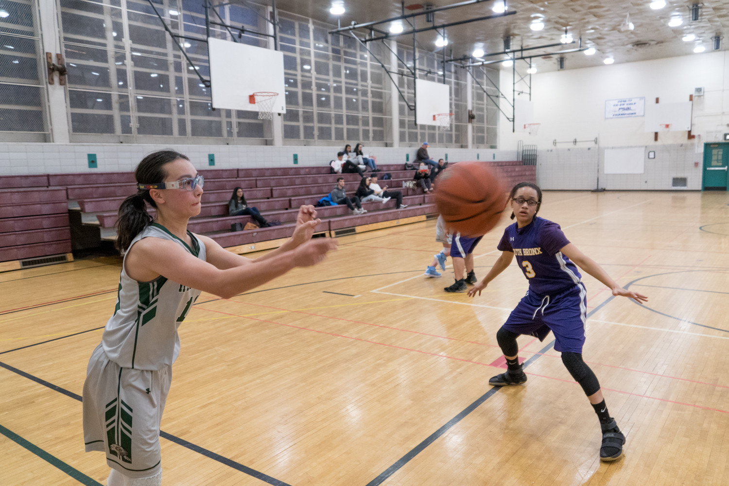 Georgia McKay gets set to toss up a free throw in Bronx Science’s 51-22 victory over South Bronx last week. Teammate Sarang West (13, in background), led Science with 17 points.