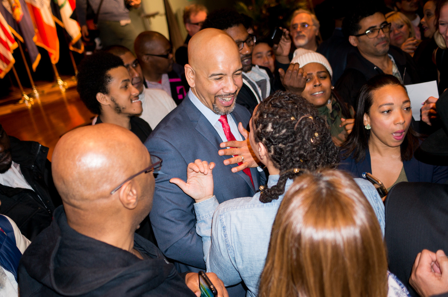 Bronx borough president Ruben Diaz Jr., speaks with audience members after the state of the borough address at the Bronx High School of Science last week.