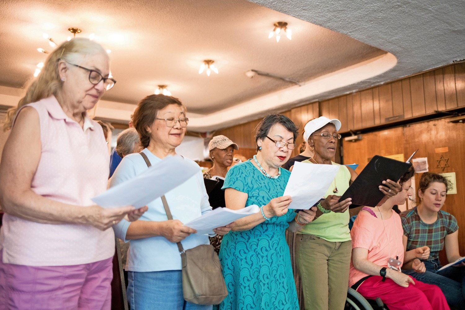 Senior citizens in Cheryl Warfield's singing class rehearse 'I Have A Dream' at the JASA Van Cortlandt Senior for an upcoming performance on Independence Day.