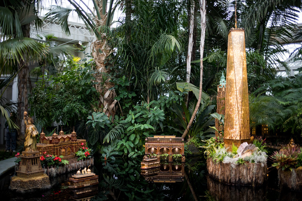 The final display of the New York Botanical Garden's Holiday Train Show pays tribute to lower Manhattan with replicas of One World Trade Center, the Statue of Liberty, and more.