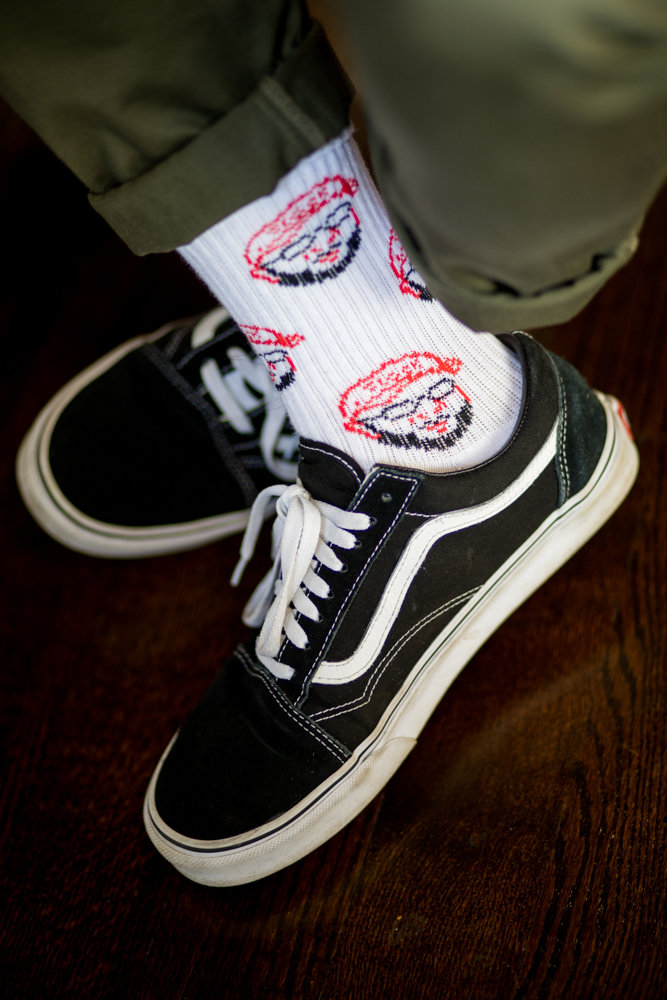 Matt Gresia made a sock inspired by Clockwork DJ, the longtime DJ for deceased rapper Mac Miller. Gresia is the founder of Canswer Sock Co., a clothing brand that donates 10 percent of its profits to cancer research.