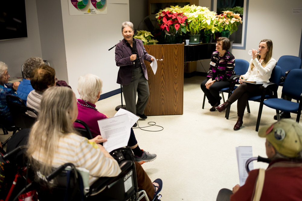 Bobbie Sackman, a member leader for New York Caring Majority, talks about the New York Health Act at information session at RSS-Riverdale Senior Services last week.
