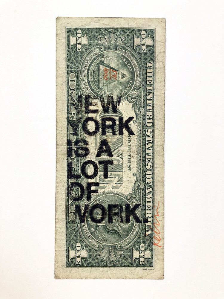Reed Seifer makes a political statement about the cost of living in New York City in ‘New York is a Lot of Work.’ His piece is part of ‘Mediums of Exchange,’ a joint exhibition about money on display at the Lehman College Art Gallery and the Borough of Manhattan Community College’s Shirley Fiterman Art Center.