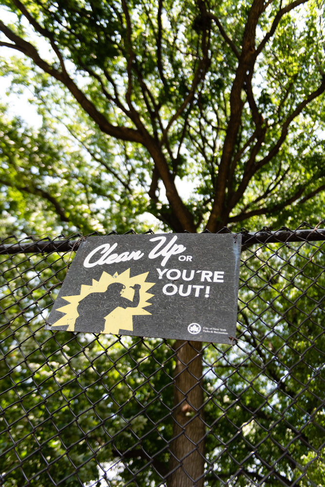 A sign on the fence of one of the baseball fields in Van Cortlandt Park reminds players to keep it clean. Rob Walsh, senior advisor to Manhattan College’s president, wants the city to do its part to restore the field to meet NCAA's minimum requirements. That way the Jaspers baseball team can stop traveling 60 miles away to play ‘home’ games.