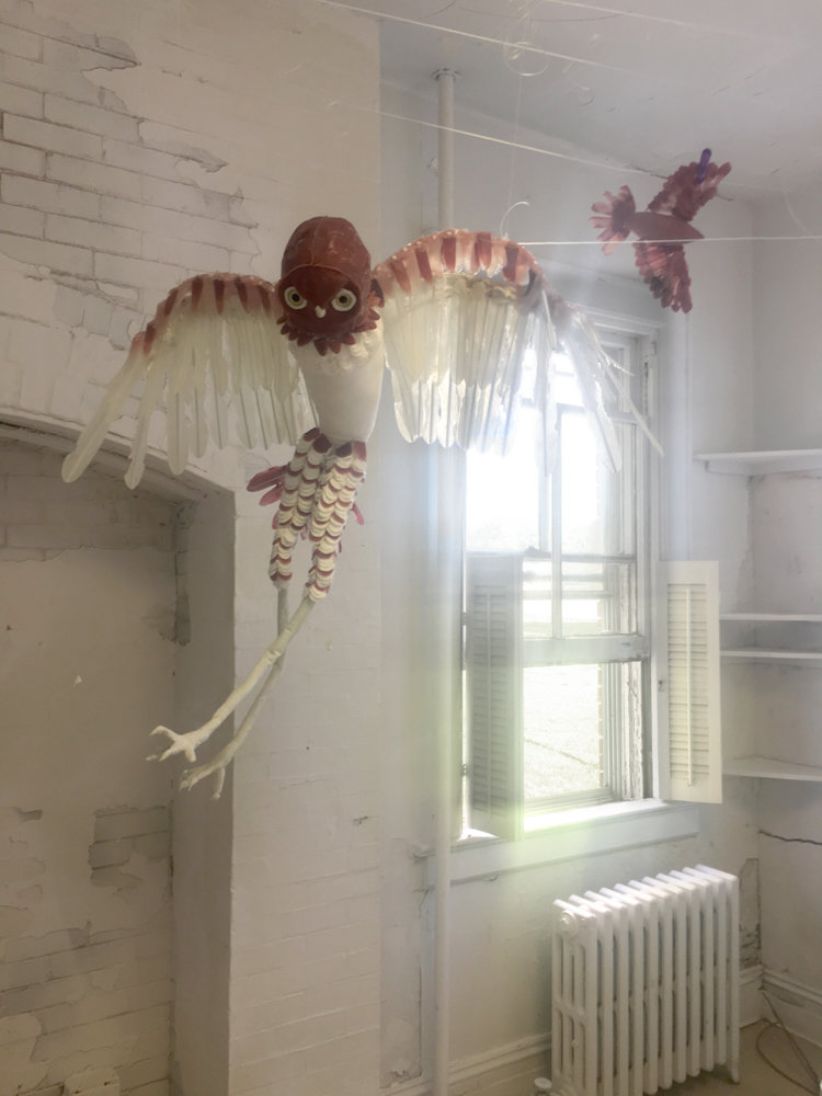Riverdale artist Michelle Frick explores the connection between medicine and nature when she makes birds like ‘Megafauna: Cuban Cursorial Owl,’ an owl that’s on view at ‘Portal: Governors Island” through Sept. 29.