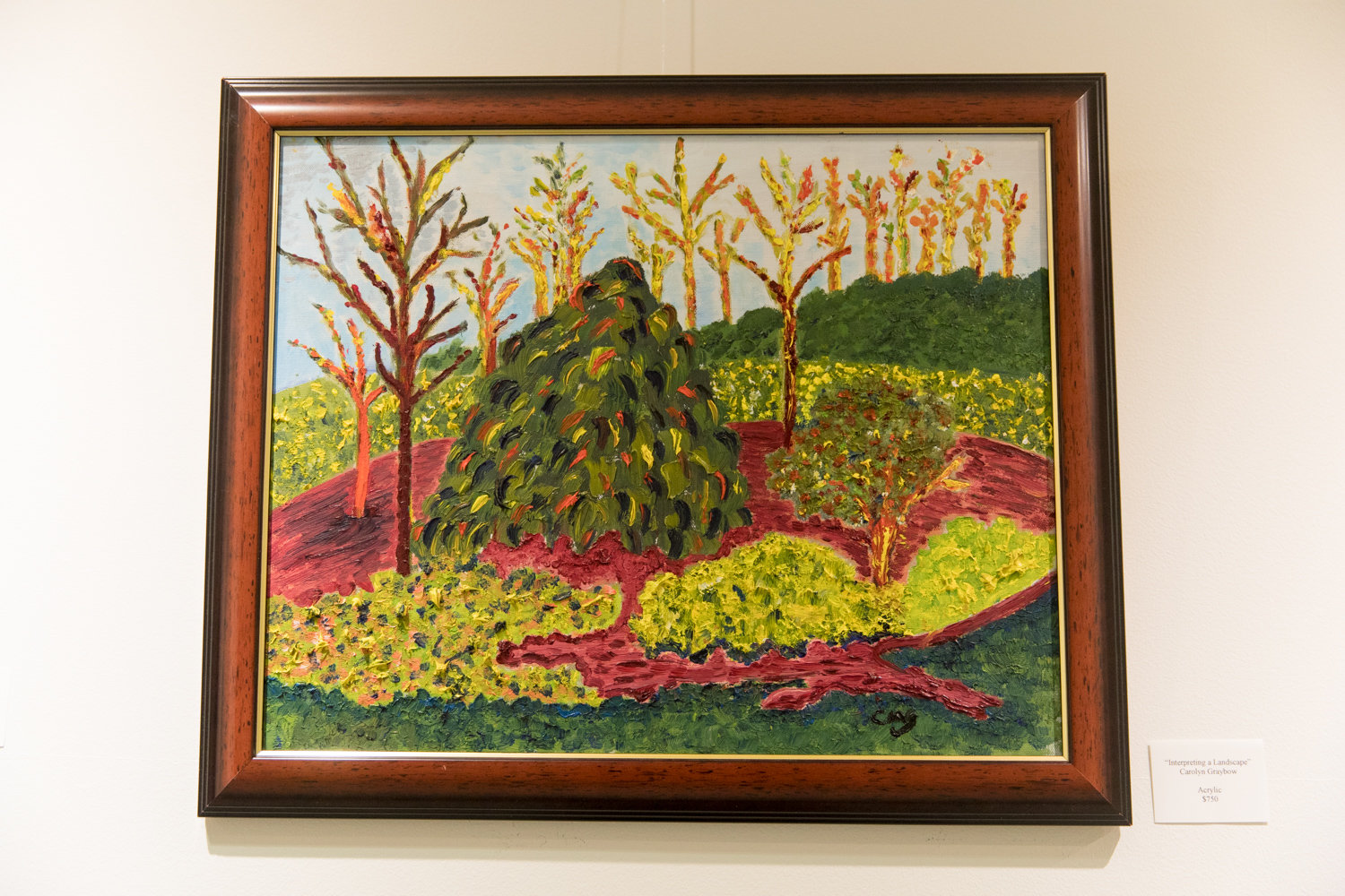 Carolyn Graybow’s painting ‘Interpreting a Landscape’ is included in the exhibition ‘Tree Time,’ on display at The Riverdale Y through Nov. 3.