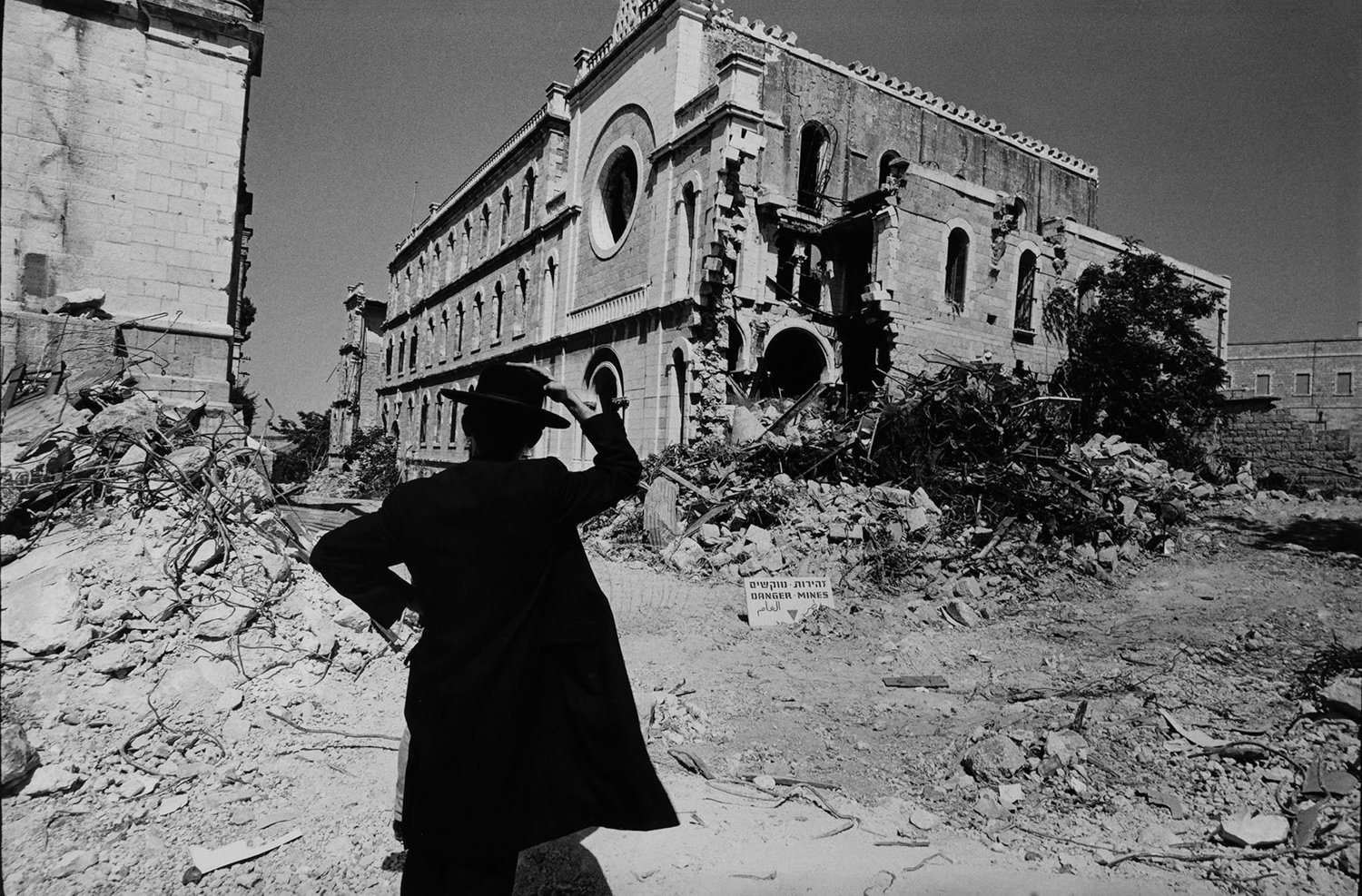 A man looks toward what was then known as ‘Notre Dame de France’ in Jerusalem, in a 1967 photograph by Leonard Freed. A new exhibition of his work, ‘Leonard Freed: Israel Magazine 1967-1968’ is on display at the Hebrew Home at Riverdale’s Derfner Judaica Museum through Jan. 5.