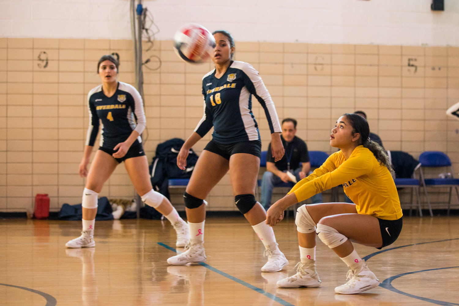 Riverdale/Kingsbridge Academy’s Julianne Fernandez records one of her 17 digs in the Lady Tigers’ straight-set victory over Lehman that clinched the Bronx A-2 Division title.