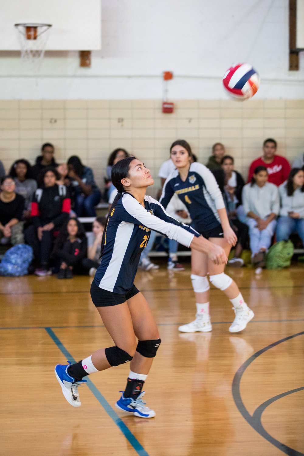 Riverdale/Kingsbridge Academy senior co-captain Patricia Casino sets up a Lady Tigers’ teammate with one of her 16 assists in RKA’s 25-13, 25-10 victory over Lehman last week.